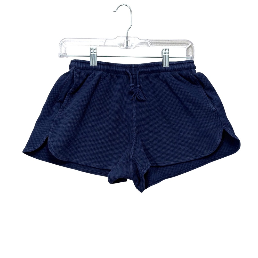 Brandy Melville Summer Thermal Shorts Navy Blue Waffle Knit Drawstring Cotton